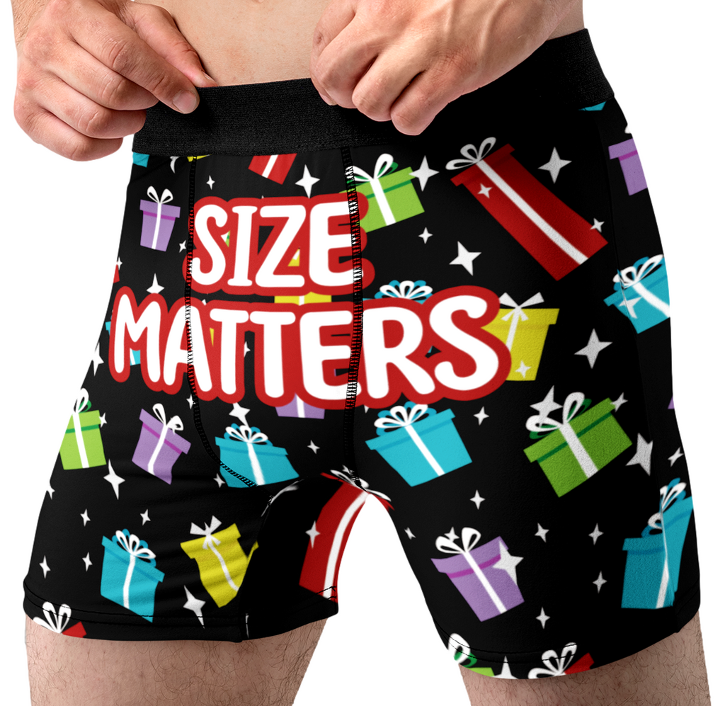 Size Matters Funny Christmas Men’s Boxer Briefs – Gift Box Holiday Underwear