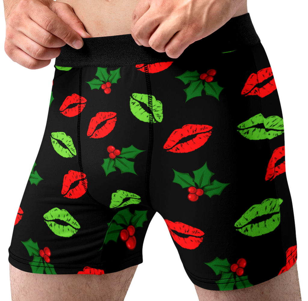 Kiss Me Under the Mistletoe Funny Christmas Men’s Boxer Briefs – Holiday Underwear