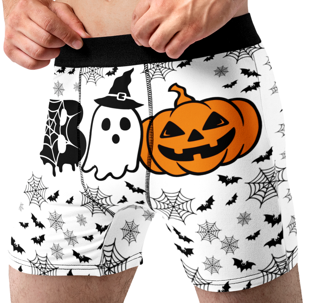BOO Men’s Halloween Boxer Briefs – Ghost, Pumpkin & Bat Underwear