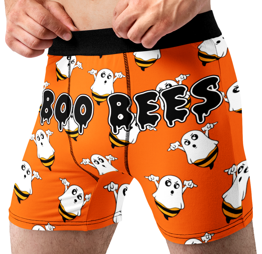 Boo Bees Funny Men’s Halloween Boxer Briefs – Orange Ghost Underwear