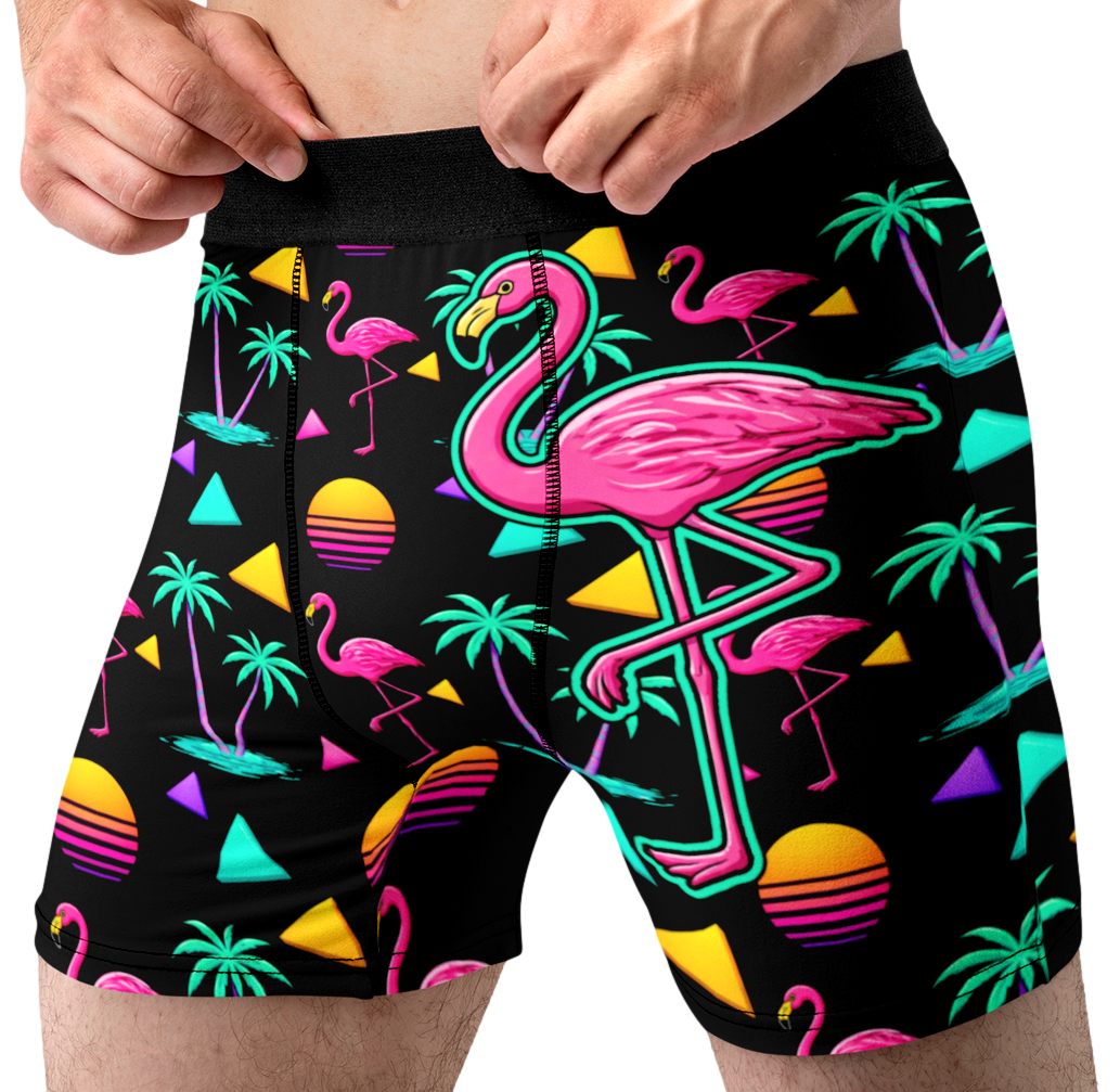 Neon Flamingo Men’s Boxer Briefs – Retro Tropical Underwear