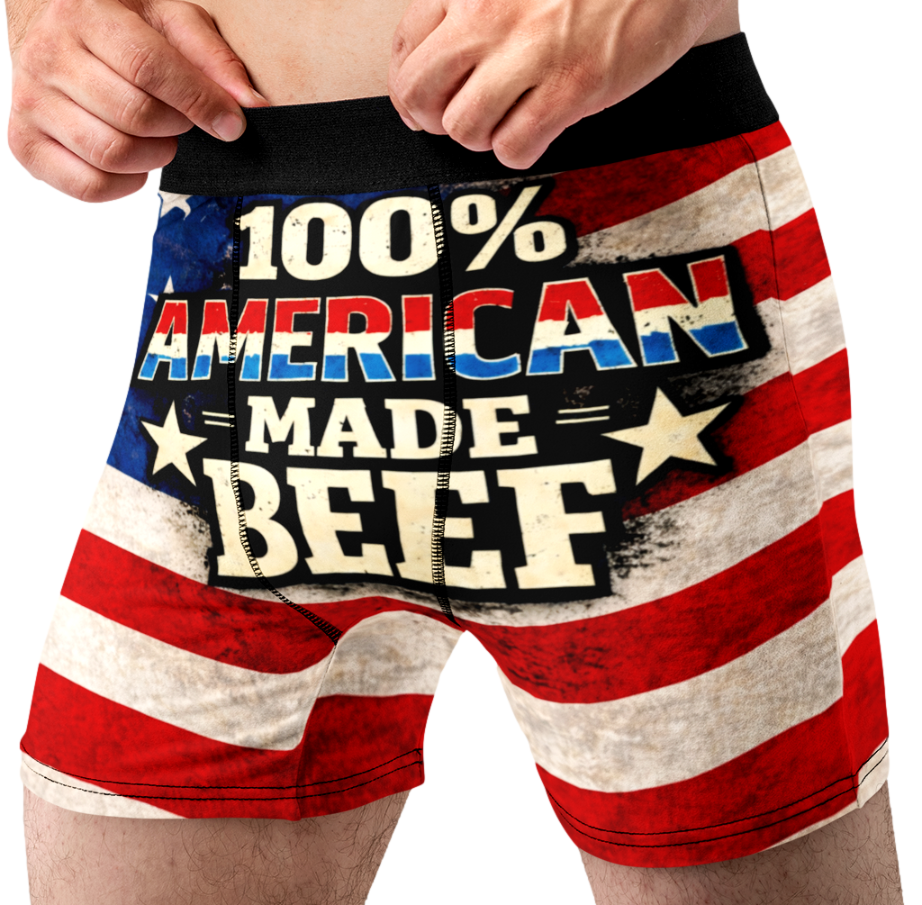 100% American Made Beef Funny Men’s Boxer Briefs – Patriotic Underwear