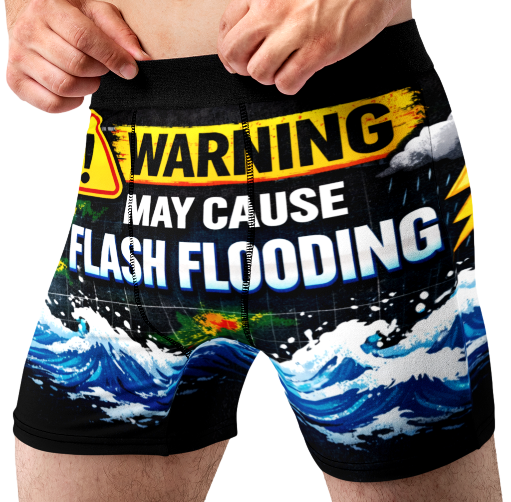 May Cause Flash Flooding Funny Men’s Boxer Briefs – Storm Warning Meteorology Underwear
