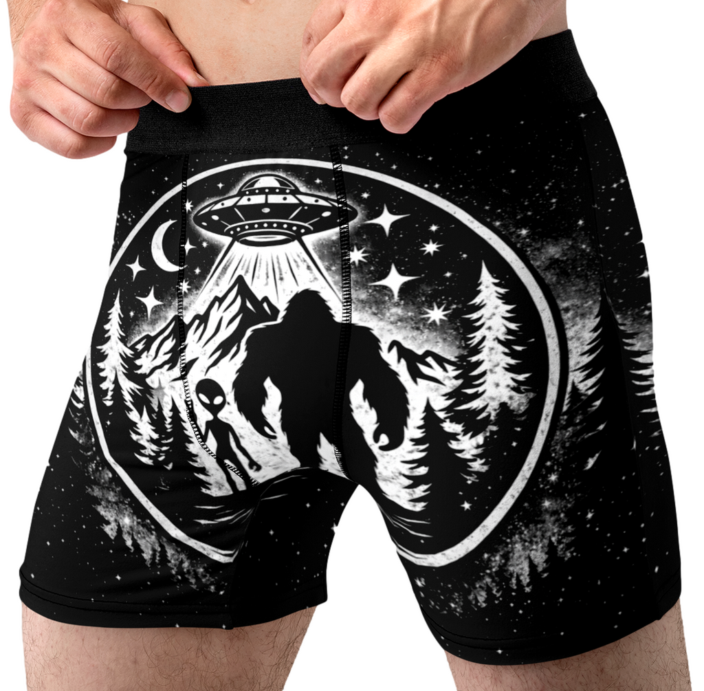 Bigfoot Alien UFO Men’s Boxer Briefs – Cryptid Space Underwear
