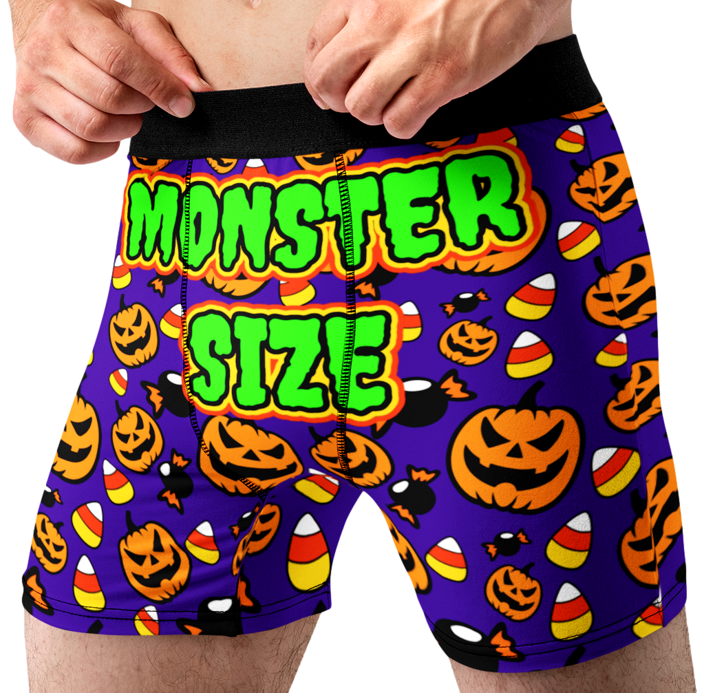 Monster Size Funny Men’s Halloween Boxer Briefs – Purple Pumpkin Underwear