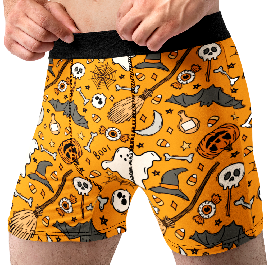 Spooky Squad Men’s Halloween Boxer Briefs – Ghost & Bat Underwear