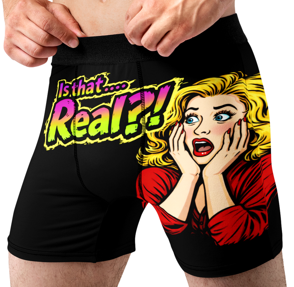 Is That… Real?! Funny Men’s Boxer Briefs – Shocked Woman Novelty Underwear