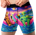Bigfoot & Alien Pool Party Men’s Boxer Briefs – Funny Flamingo Underwear