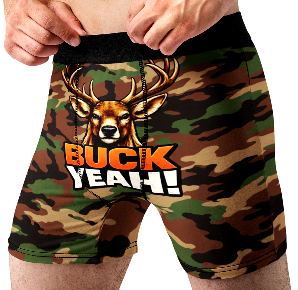 Buck Yeah Funny Men’s Boxer Briefs – Deer Hunting Camo Underwear