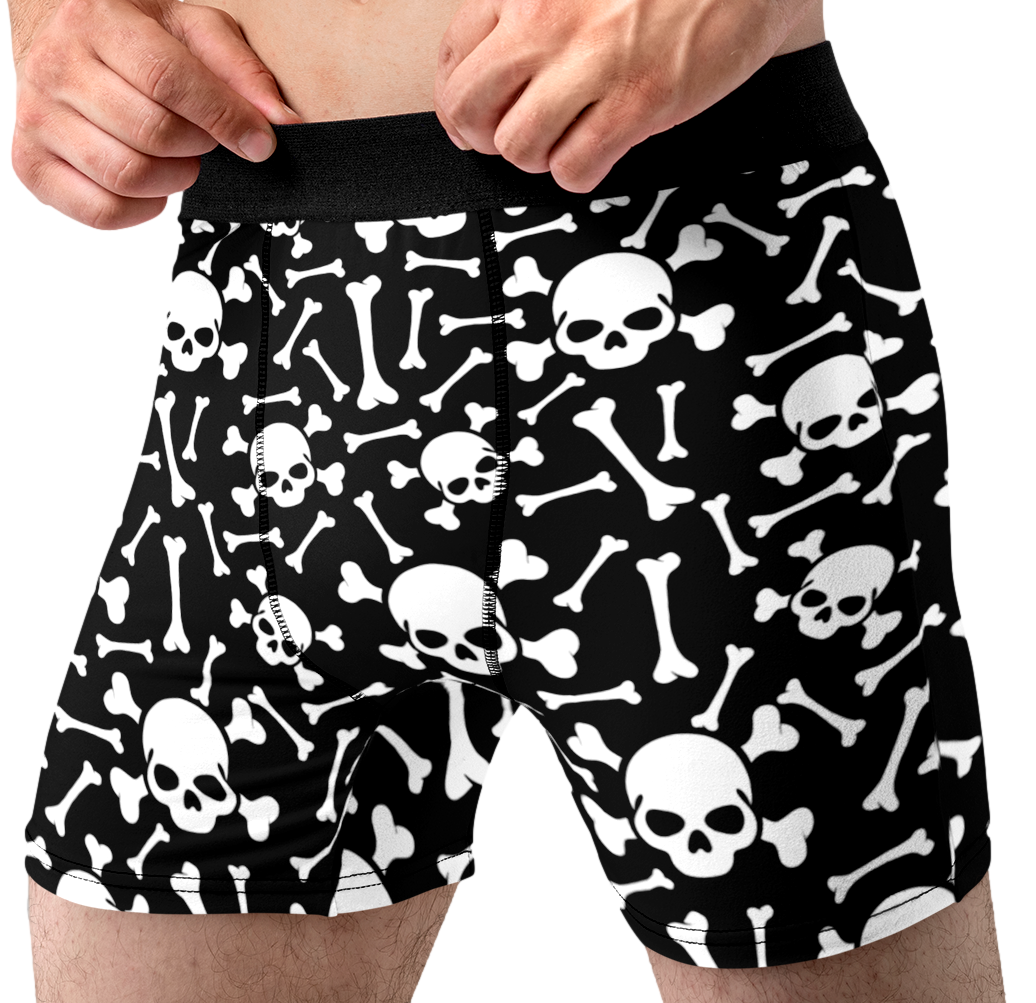 Skull & Crossbones Men’s Boxer Briefs – Black Halloween Underwear