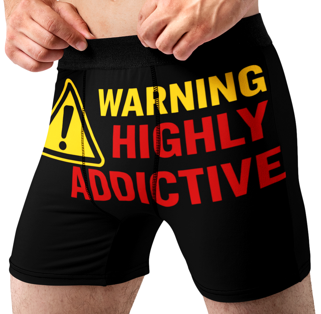 Highly Addictive Funny Men’s Boxer Briefs – Warning Sign Underwear