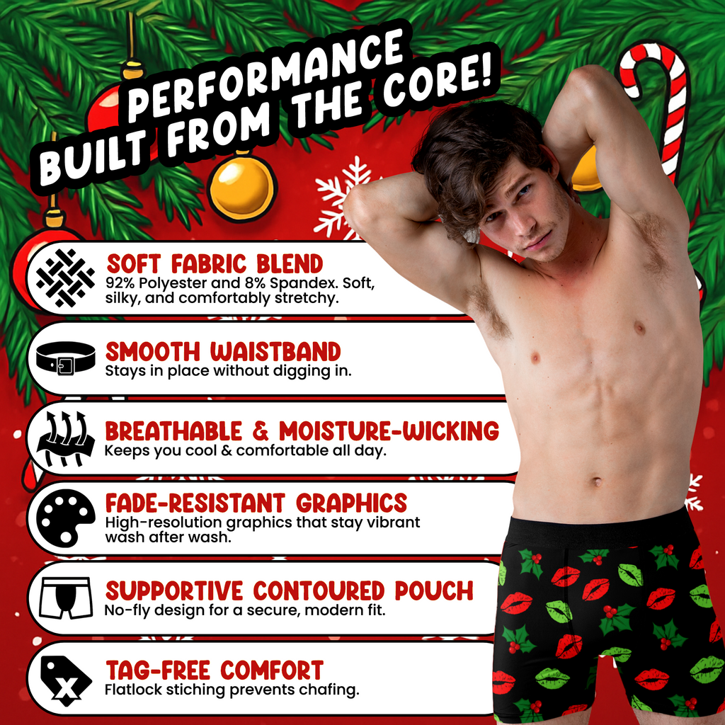 Kiss Me Under the Mistletoe Funny Christmas Men’s Boxer Briefs – Holiday Underwear
