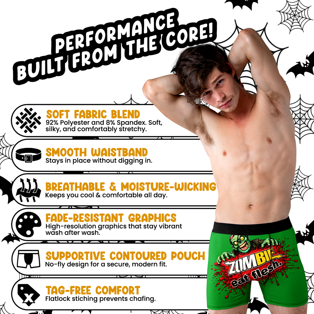 Zombie Eat Flesh Funny Men’s Boxer Briefs – Green Halloween Underwear
