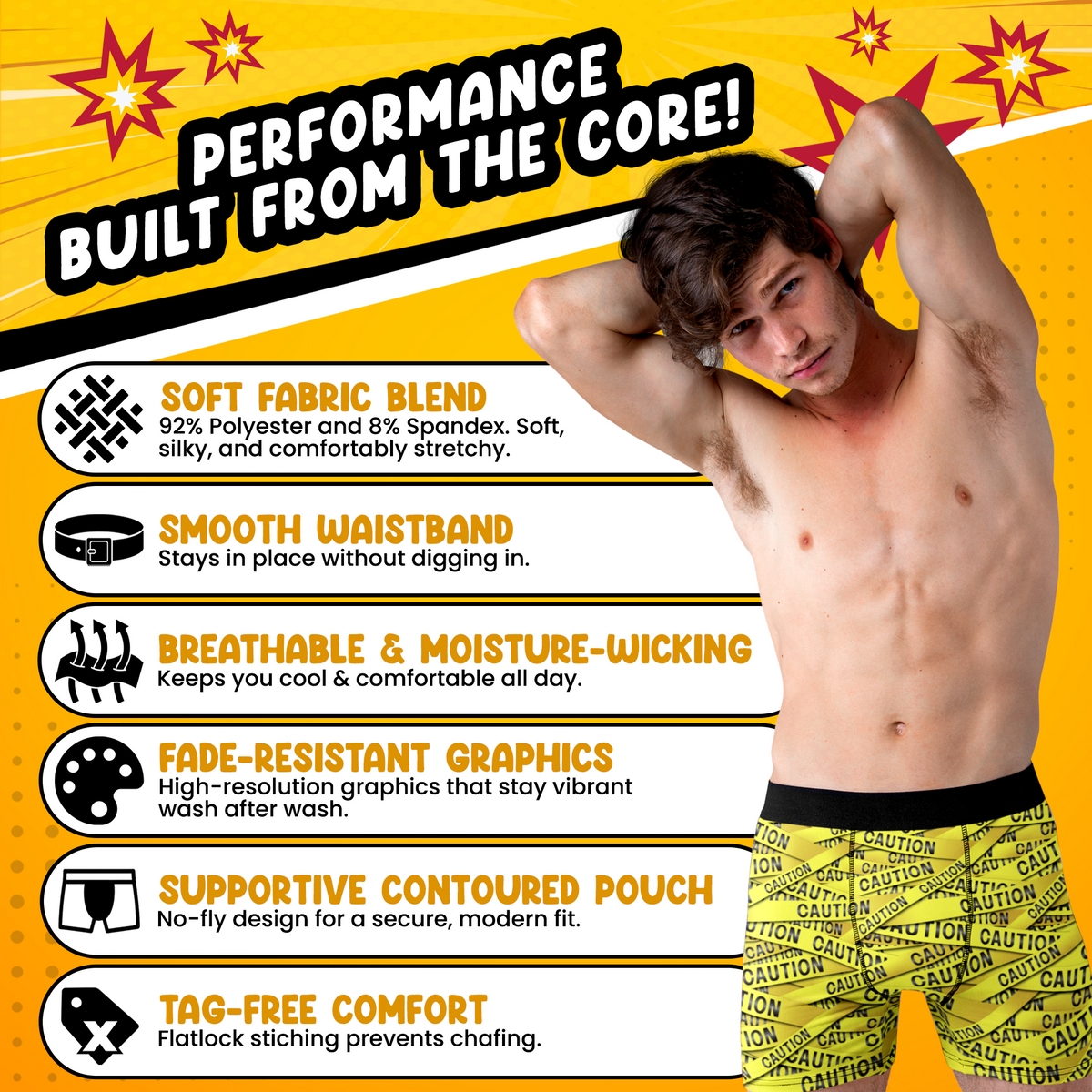 Blast Zone Funny Men’s Boxer Briefs – Caution Tape Underwear
