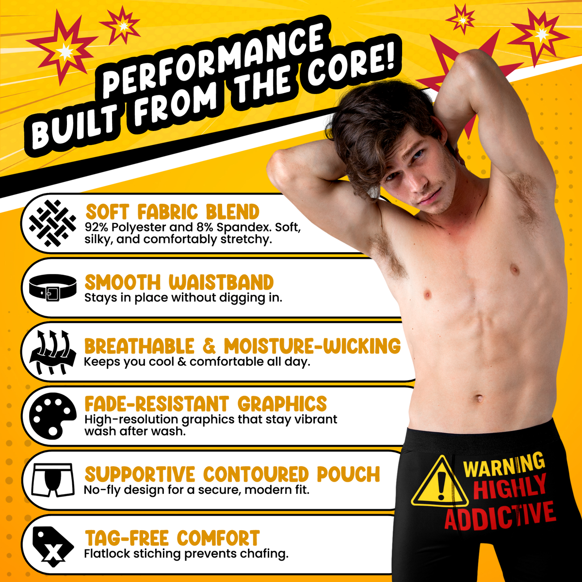 Highly Addictive Funny Men’s Boxer Briefs – Warning Sign Underwear