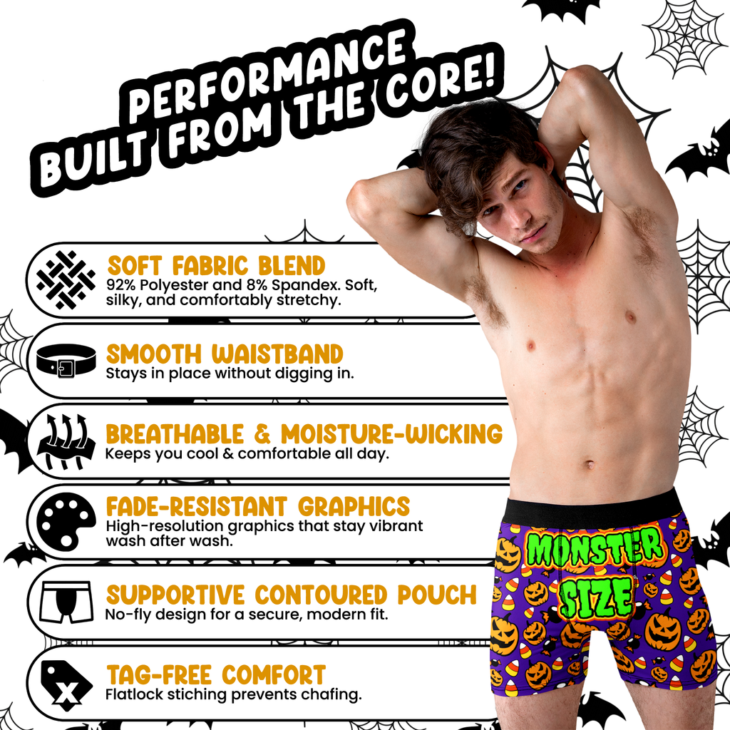 Monster Size Funny Men’s Halloween Boxer Briefs – Purple Pumpkin Underwear