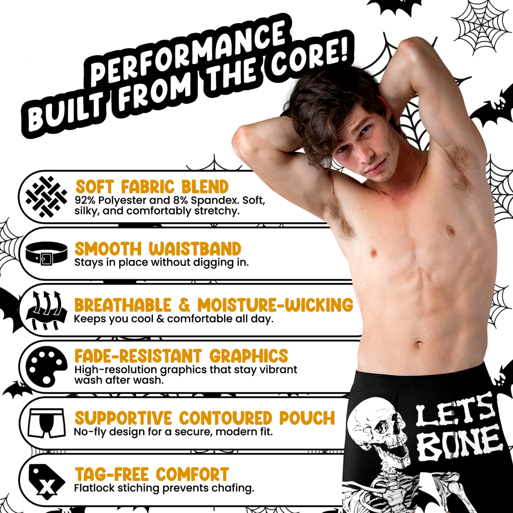 Let’s Bone Funny Men’s Halloween Boxer Briefs – Skeleton Underwear