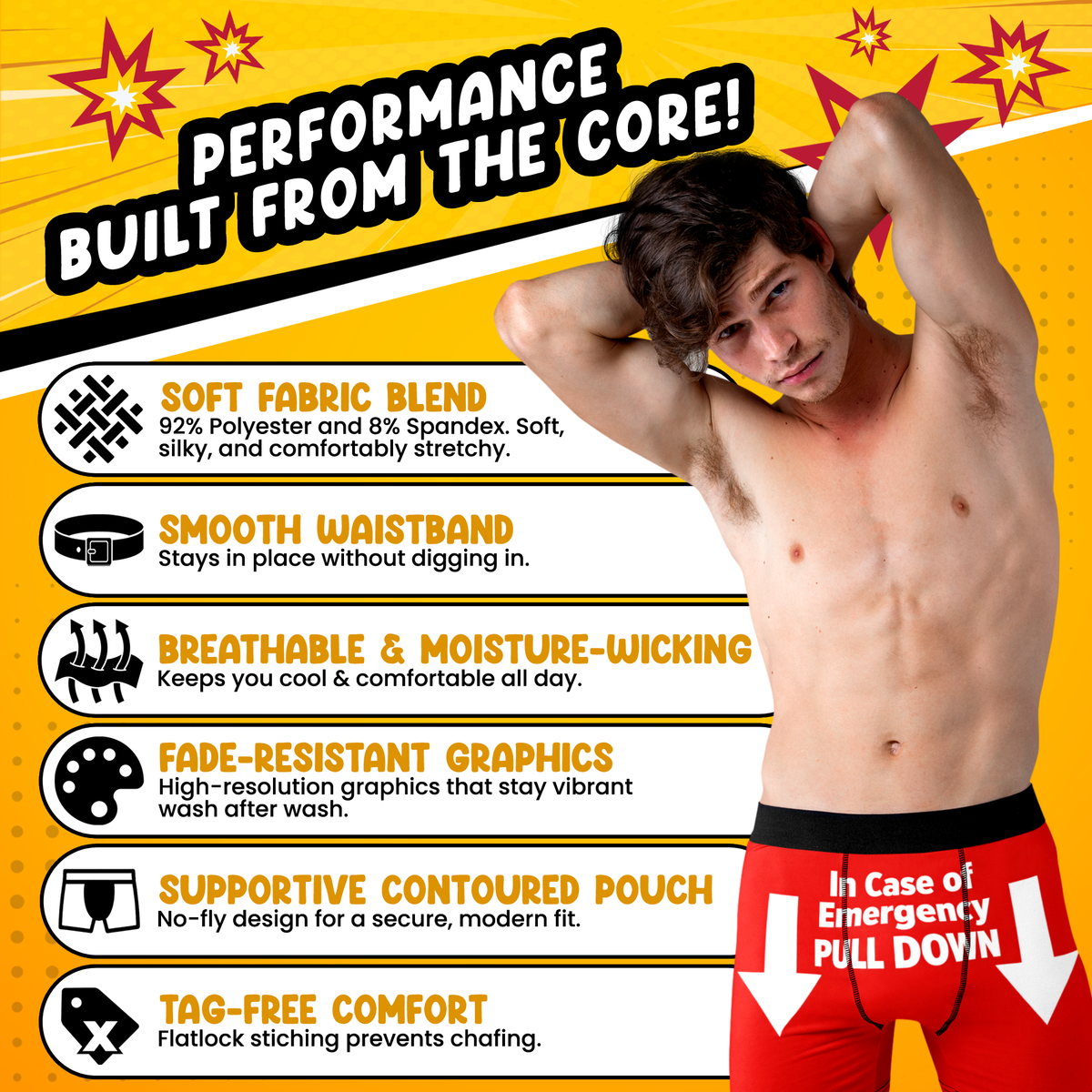 In Case of Emergency Pull Down Funny Men’s Boxer Briefs – Red Novelty Underwear