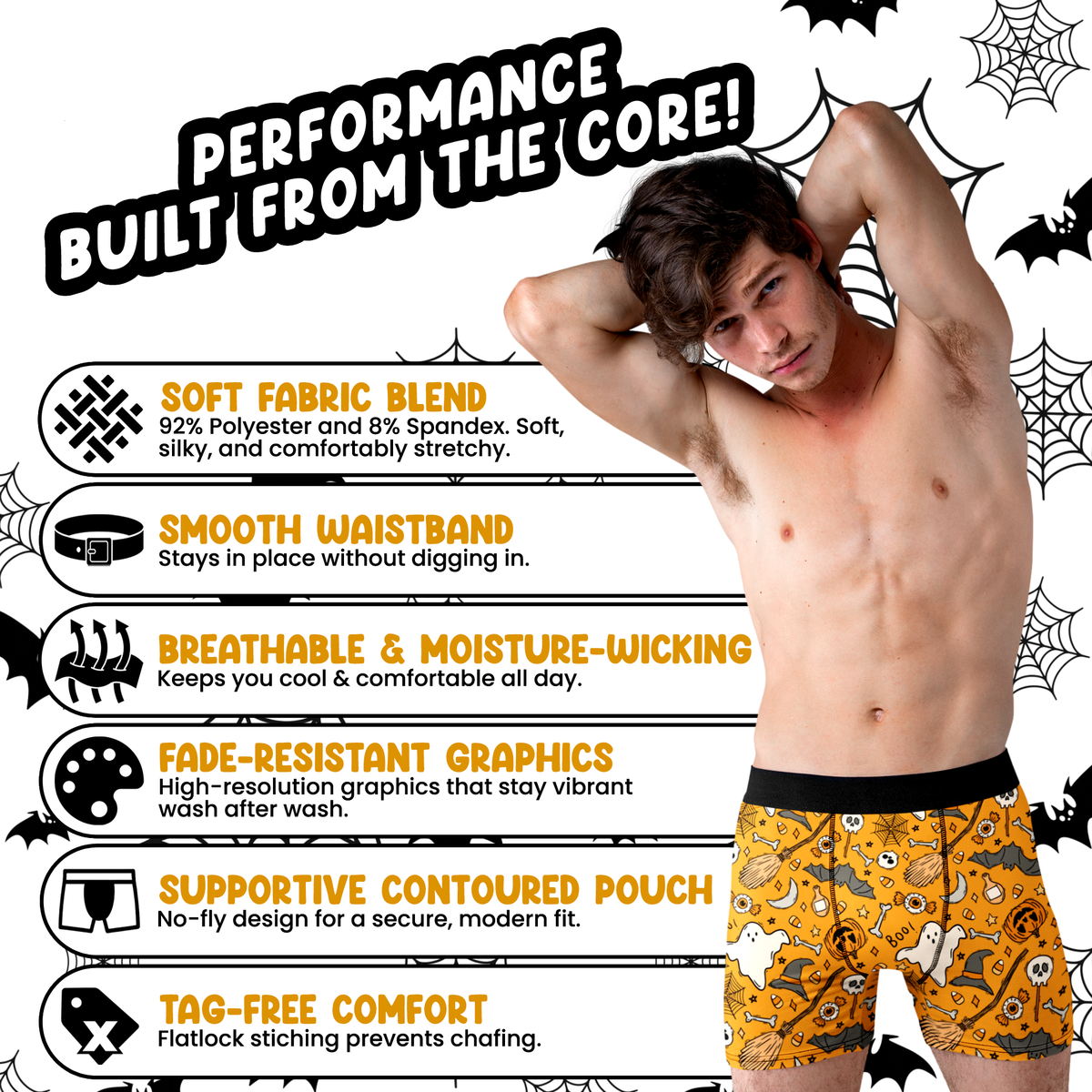 Spooky Squad Men’s Halloween Boxer Briefs – Ghost & Bat Underwear