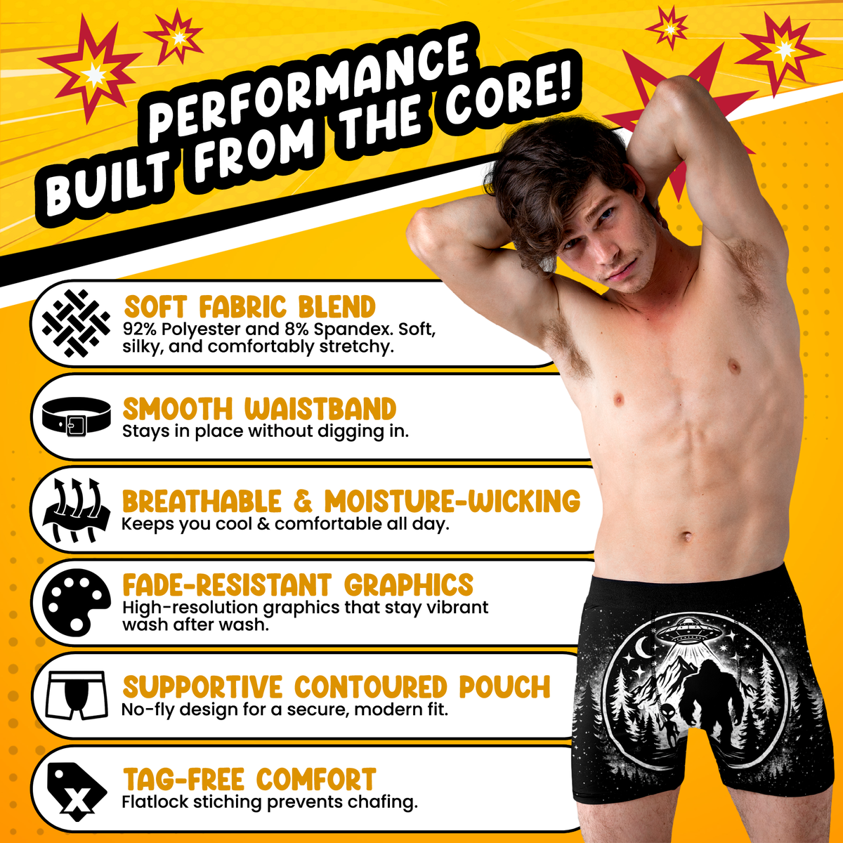 Bigfoot Alien UFO Men’s Boxer Briefs – Cryptid Space Underwear