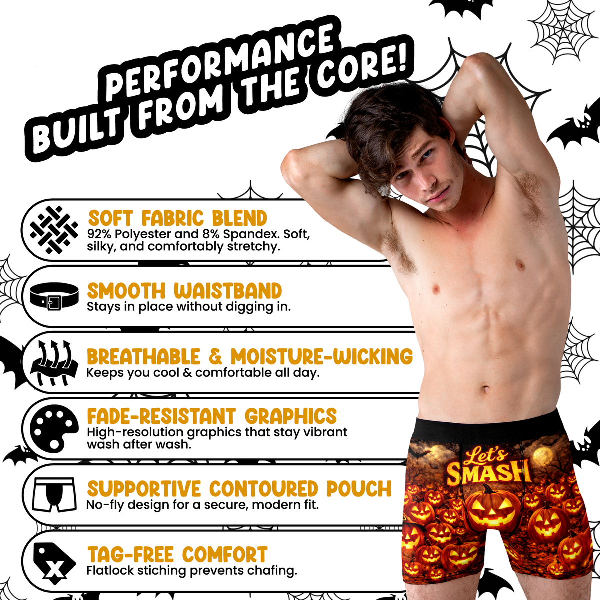 Let’s Smash Funny Men’s Halloween Boxer Briefs – Pumpkin Underwear