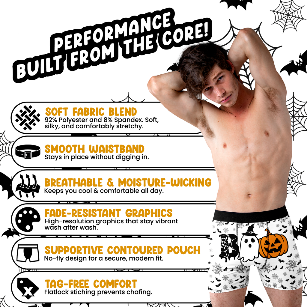 BOO Men’s Halloween Boxer Briefs – Ghost, Pumpkin & Bat Underwear
