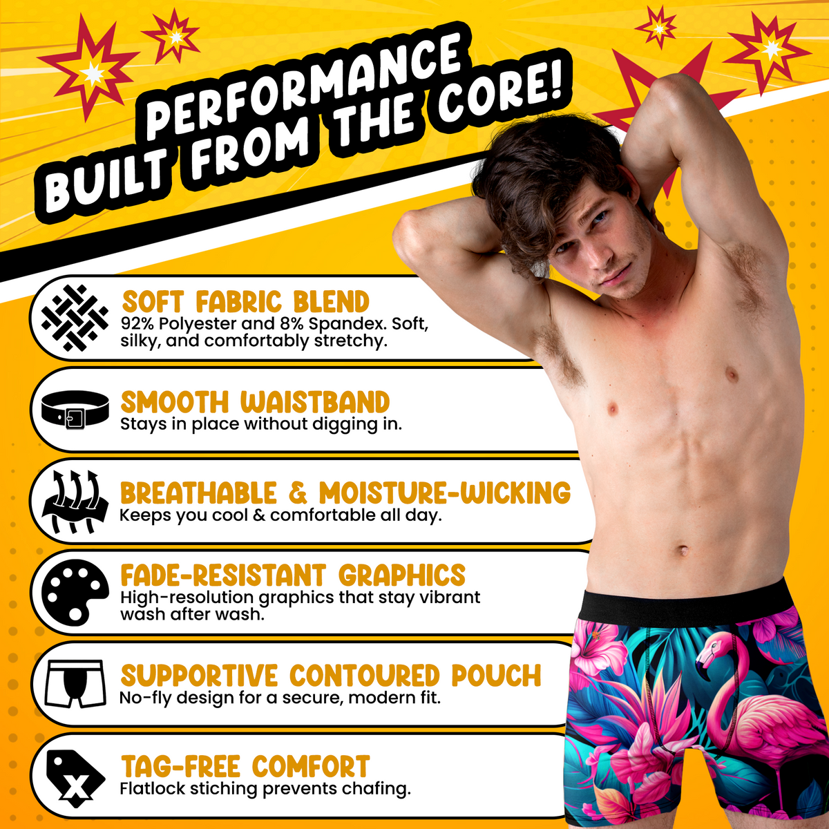 Flamingo Men’s Boxer Briefs – Tropical Pink Bird Underwear