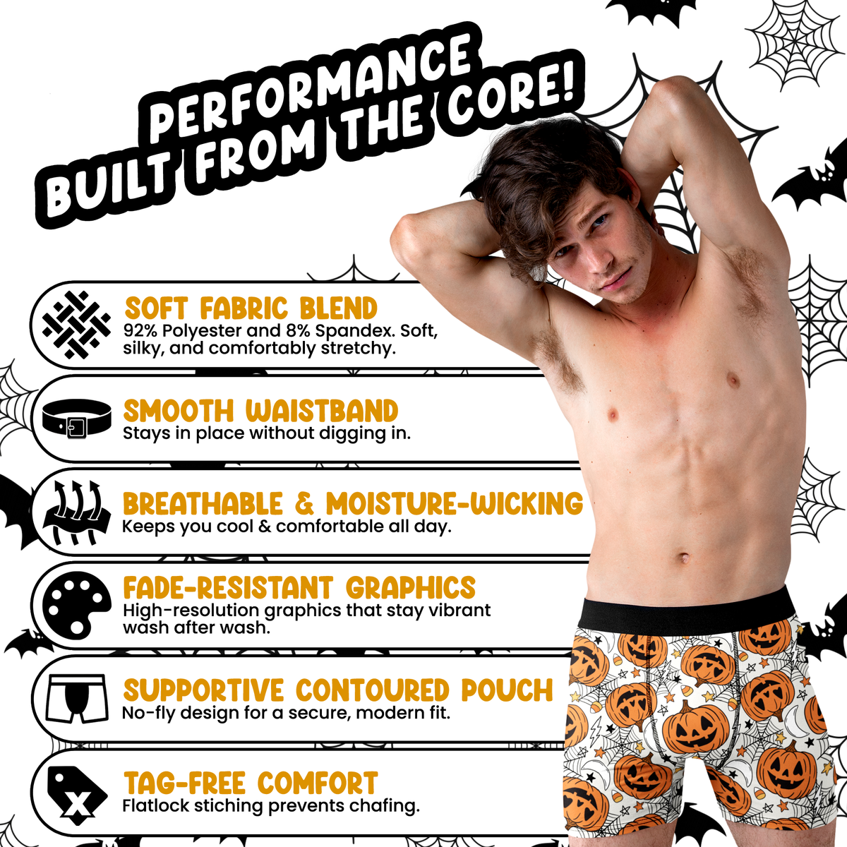 Jack-O’-Lantern Men’s Halloween Boxer Briefs – White Pumpkin Underwear