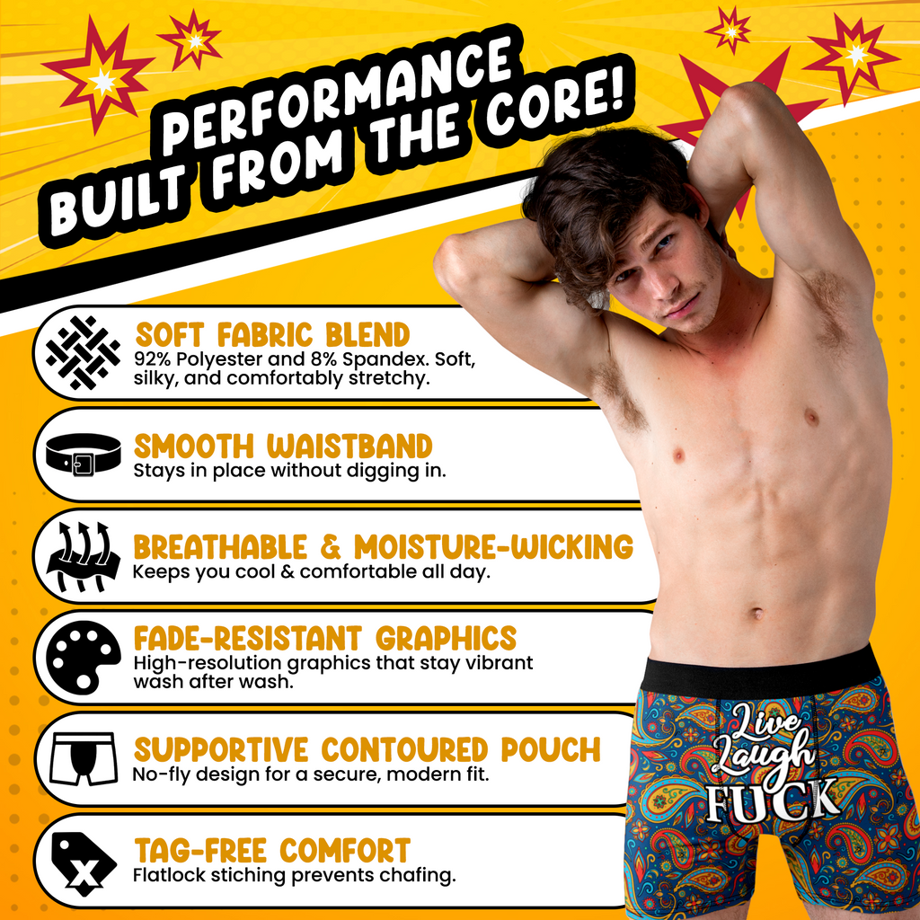 Live Laugh Fuck Funny Men’s Boxer Briefs – Adult Humor Paisley Novelty Underwear
