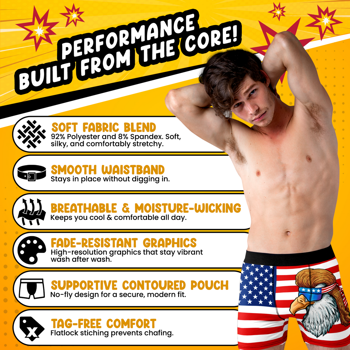 Mullet Eagle Men’s Boxer Briefs – Funny Patriotic American Flag Underwear