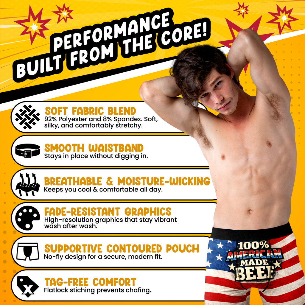 100% American Made Beef Funny Men’s Boxer Briefs – Patriotic Underwear