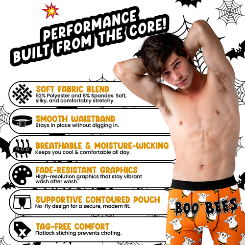 Boo Bees Funny Men’s Halloween Boxer Briefs – Orange Ghost Underwear
