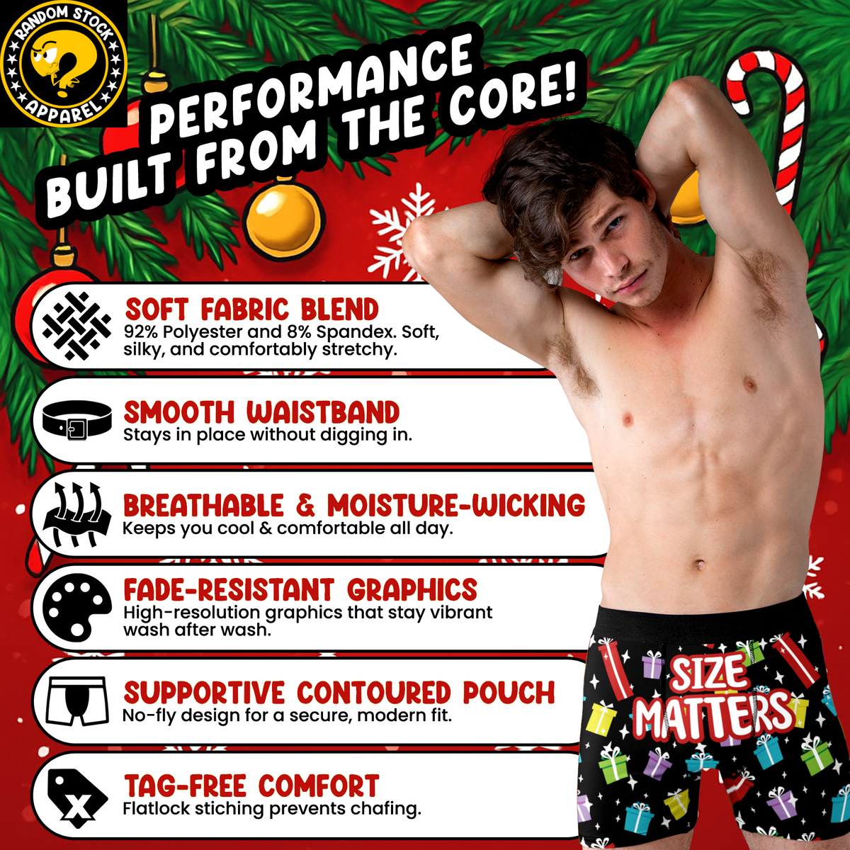 Size Matters Funny Christmas Men’s Boxer Briefs – Gift Box Holiday Underwear