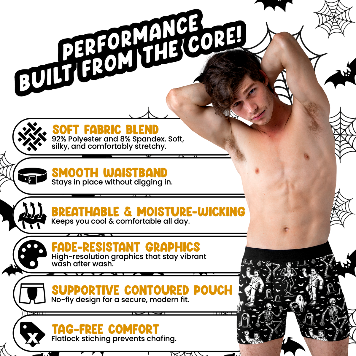 Dancing Monster Mash Men’s Halloween Boxer Briefs – Retro Horror Underwear