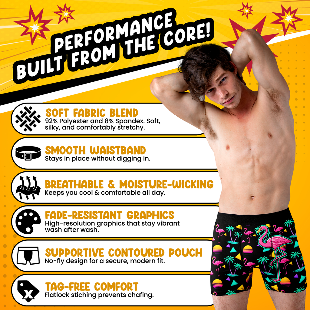 Neon Flamingo Men’s Boxer Briefs – Retro Tropical Underwear