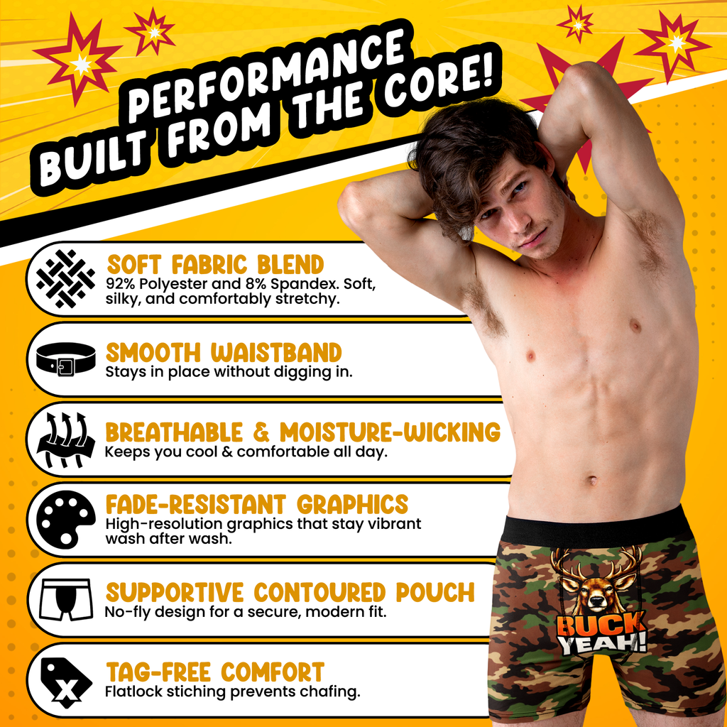 Buck Yeah Funny Men’s Boxer Briefs – Deer Hunting Camo Underwear