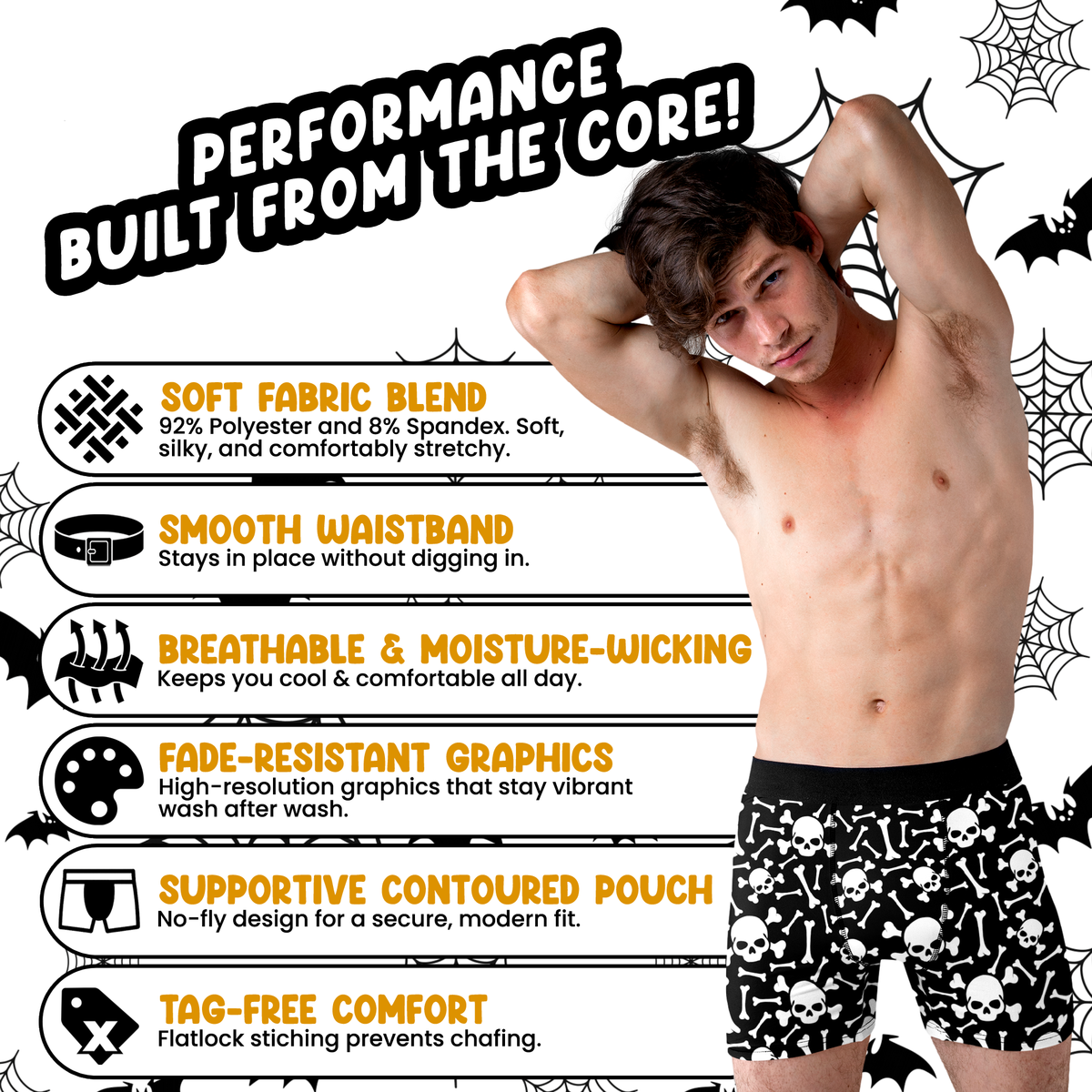 Skull & Crossbones Men’s Boxer Briefs – Black Halloween Underwear