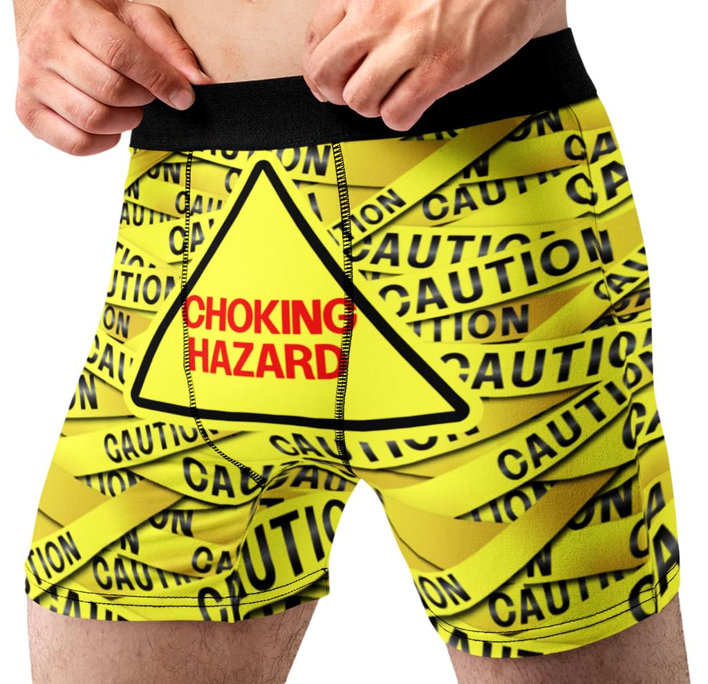 Choking Hazard Funny Men’s Boxer Briefs – Caution Tape Underwear