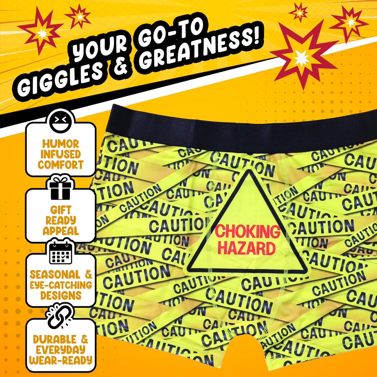Choking Hazard Funny Men’s Boxer Briefs – Caution Tape Underwear