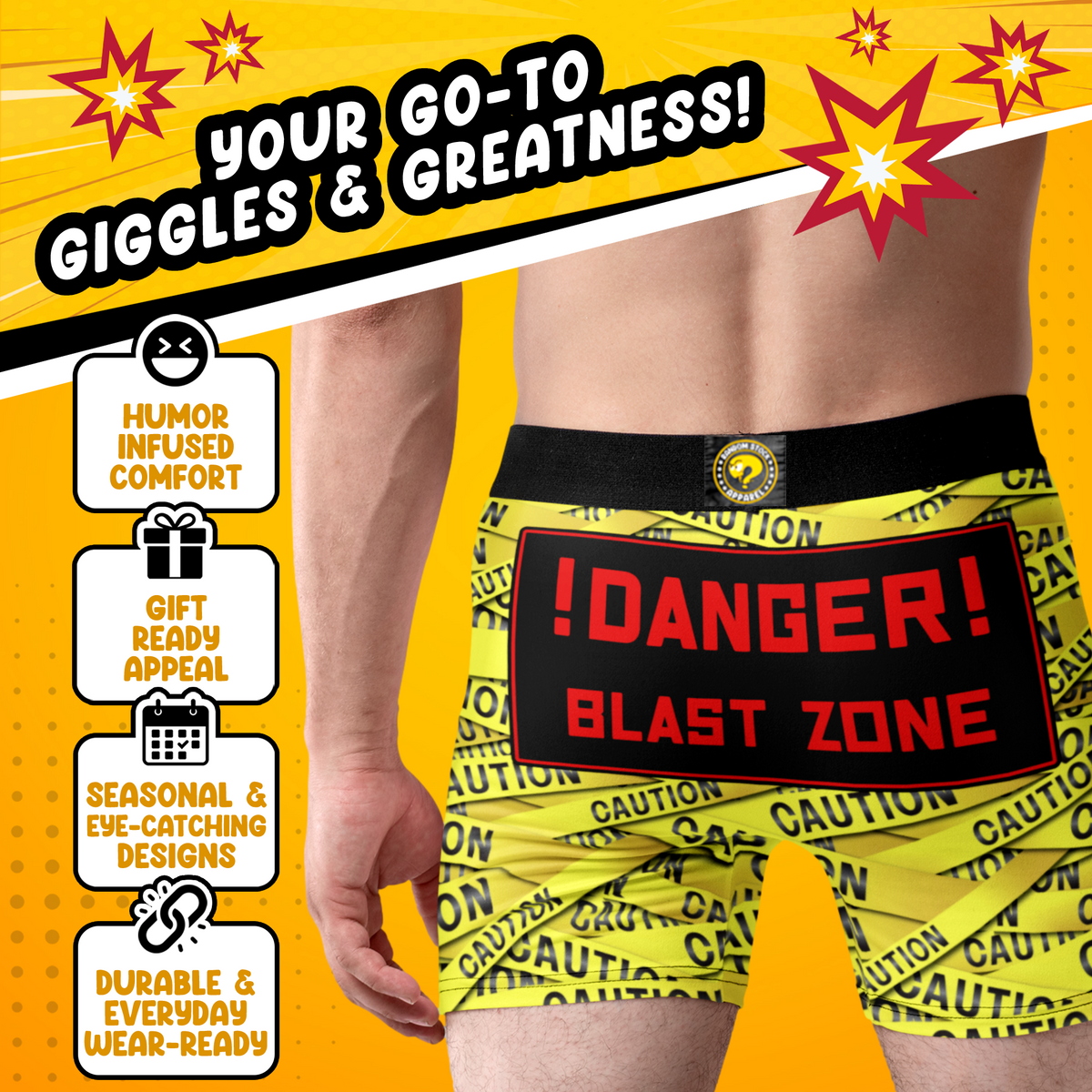 Blast Zone Funny Men’s Boxer Briefs – Caution Tape Underwear