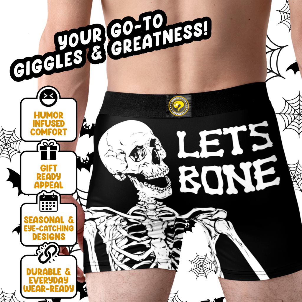 Let’s Bone Funny Men’s Halloween Boxer Briefs – Skeleton Underwear