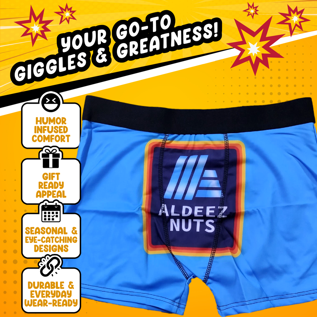 Aldeez Nuts Funny Men’s Boxer Briefs – Grocery Store Parody Underwear