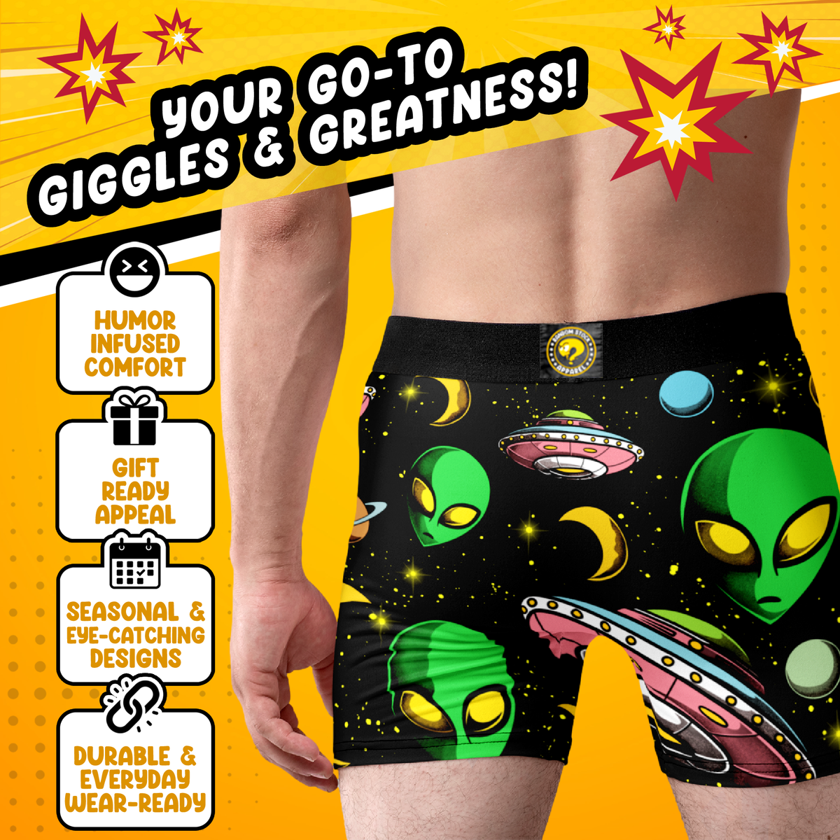 Alien UFO Men’s Boxer Briefs – Funny Outer Space Underwear