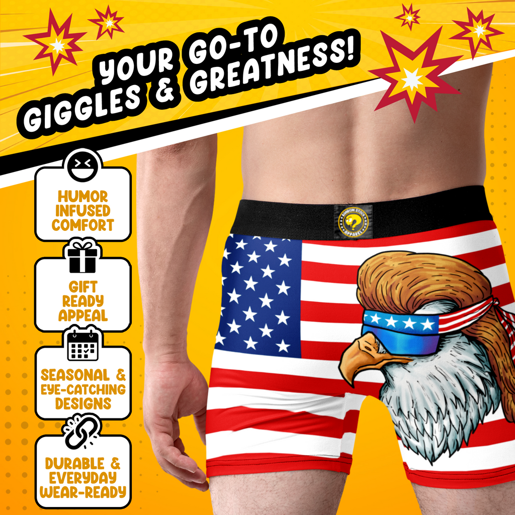 Mullet Eagle Men’s Boxer Briefs – Funny Patriotic American Flag Underwear