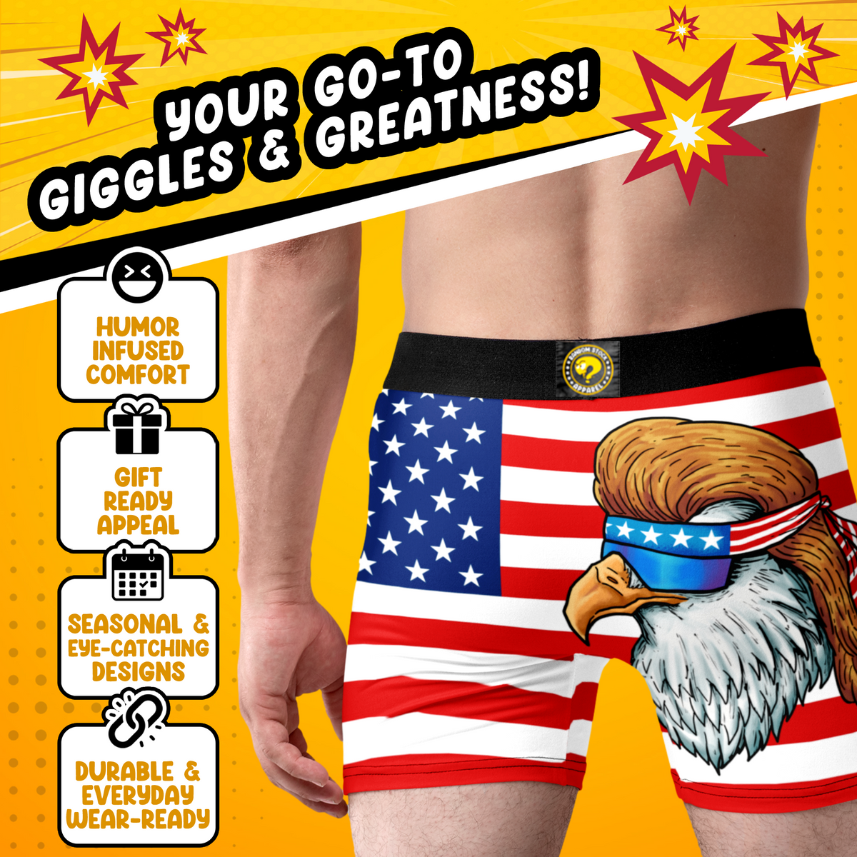 Mullet Eagle Men’s Boxer Briefs – Funny Patriotic American Flag Underwear