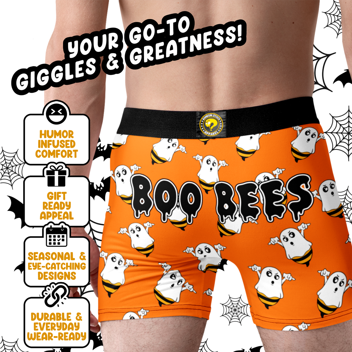 Boo Bees Funny Men’s Halloween Boxer Briefs – Orange Ghost Underwear