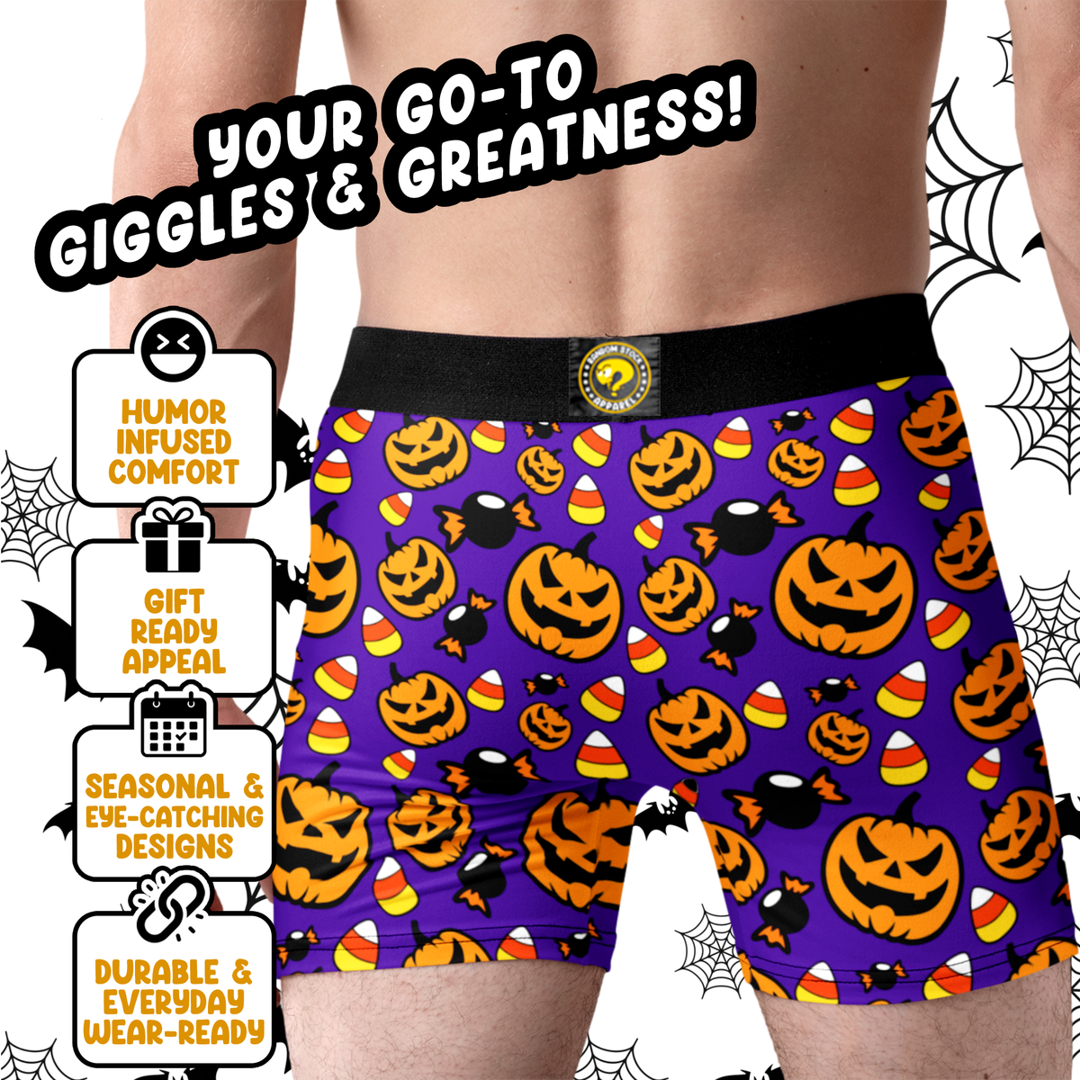 Monster Size Funny Men’s Halloween Boxer Briefs – Purple Pumpkin Underwear