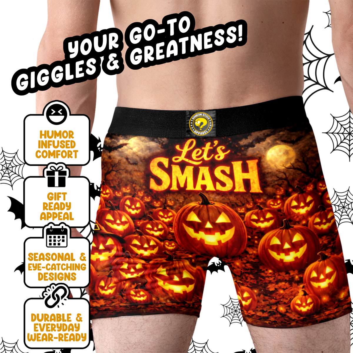 Let’s Smash Funny Men’s Halloween Boxer Briefs – Pumpkin Underwear