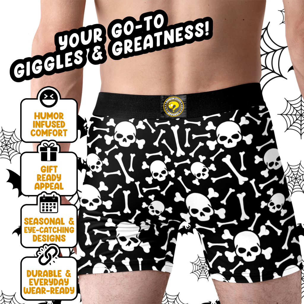 Skull & Crossbones Men’s Boxer Briefs – Black Halloween Underwear
