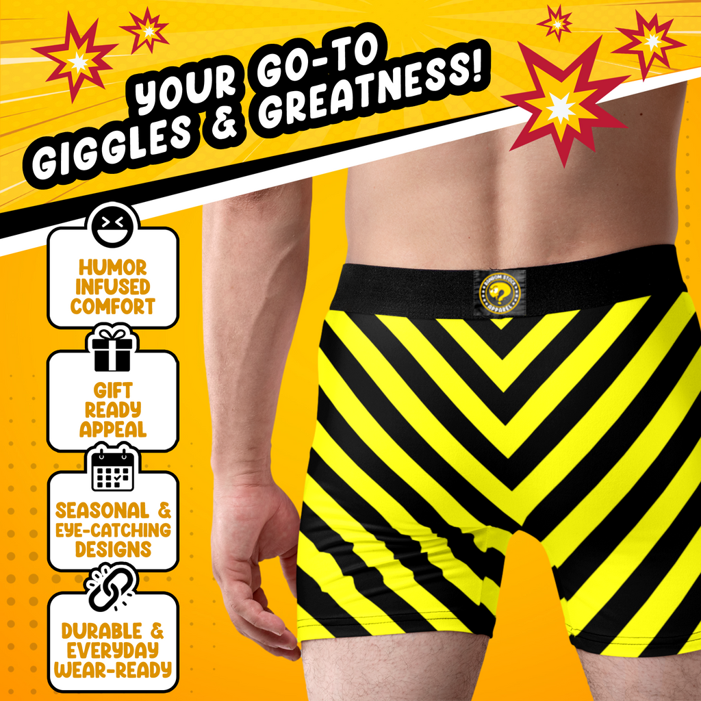 Extreme Pleasure Funny Men’s Boxer Briefs – Caution Warning Underwear